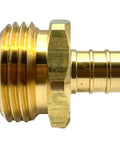 Brass Garden Hose Adapter Fitting 1/2 Inch PEX Barb To 3/4 Inch GHT Male Connector Heavy Duty High Pressure Rust And Corrosion Resistant Lead Free For Leak Free Outdoor Water Connections brass hose fitting side view