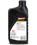 Top Drawer Pressure Washer Pump Oil With Advanced Anti Foaming Formula For Gas And Electric Machines Hella Reliable Synthetic Fluid in a black quart bottle.