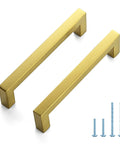 Gold Cabinet Pulls 10 Pack Five Inch Square Drawer Handles Stainless Steel Kitchen Hardware with screws