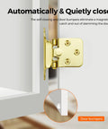 Gold Cabinet Hinges 2 Pack One Half Inch Overlay Semi Concealed Face Mount Self Closing Decorative Door Hardware installed on cabinet