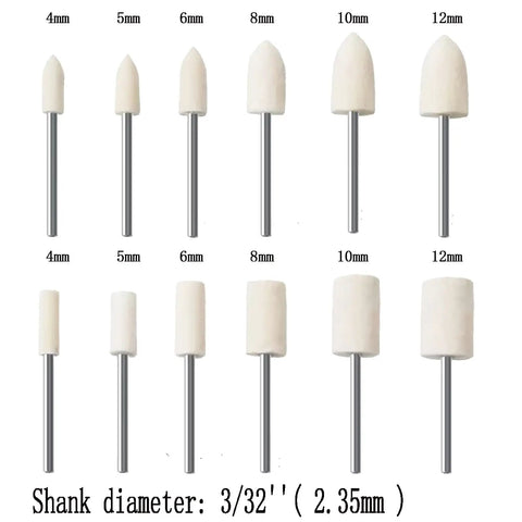 Pro Grade 24 Piece Wool Felt Polishing Bits Kit For Rotary Tools With Three Thirty Second Inch Shank Cone and Cylinder