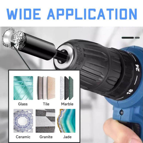 Front view of XIANFENGHU five-piece dry diamond core drill bit set, 1/4 in hex shank for ceramic, tile, glass, marble.