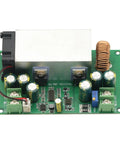 Front view of Beefy 600W Buck Converter Power Supply with cooling fan, showing components and green circuit board.
