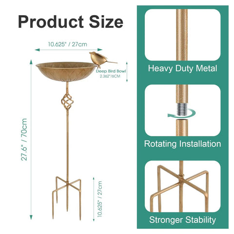 Outdoor Metal Bird Bath With 27.6 Inch Stand Five Prongs Base Stake Freestanding Bird Feeder And Waterer For Garden Patio