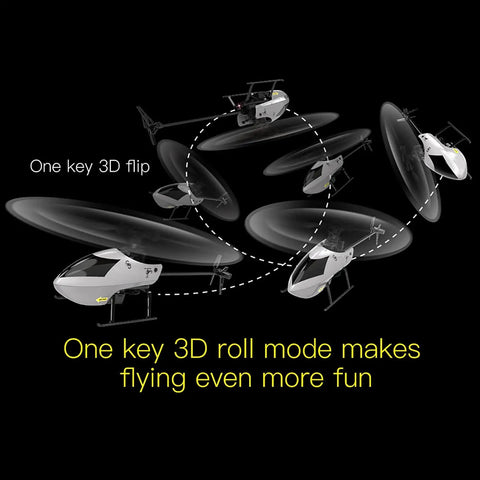 Diagram showing C129 V2 RC Helicopter For Adults And Beginners performing a 3D flip with labeled flight path and features.