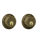 Two Sided Keyed Deadbolt In Antique Brass Finish With Snap N Stay Design For Exterior Doors ANSI Grade 1 Security Upgrade Easy Install Heavy Duty Home Security close-up view