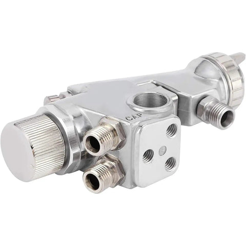 Pro High Vol Low Pressure Paint Sprayer Gun With Industrial Atomization component showing silver metallic sprayer nozzle and connectors.
