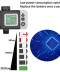 Digital timer of Irrigation Kit Automatic Watering System With Timer 64Ft One Quarter Inch Tubing 12 Rain Spray Watering Nozzles.