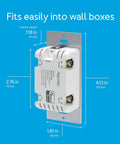 Z Wave Plus Gen7 Illumino On Off Wall Switch V2 dimensions for smart home lighting control in white finish