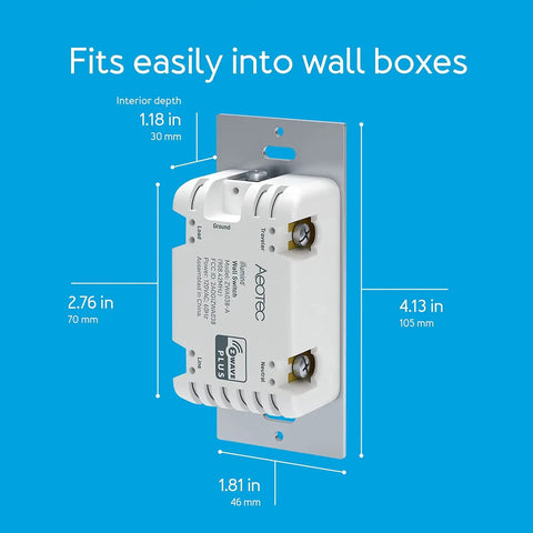 Z Wave Plus Gen7 Illumino On Off Wall Switch V2 dimensions for smart home lighting control in white finish