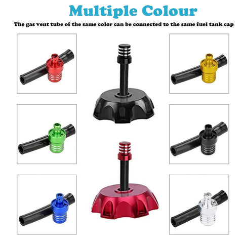 Two Pack ATV Gas Tank Vent Hose Kit With Aluminum Breather Valve And Check Ball Universal in multiple colors, including blue.