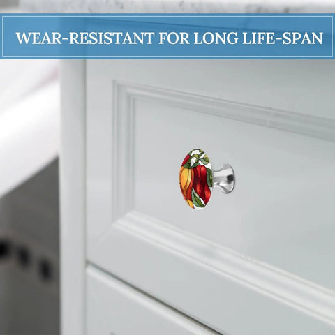 Close-up of Stained Glass Bunch Of Chili Pepper Round Drawer Cabinet Knobs With Screws 2 Pcs on white drawer