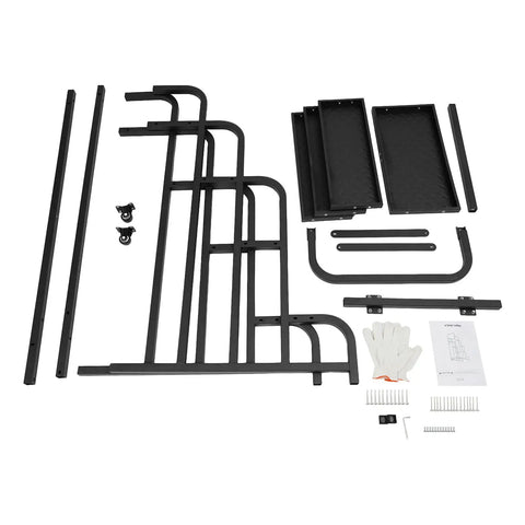 Score This Rock Solid 4 Step Black Rolling Warehouse Ladder With Non Slip Tread Pedals Rugged Carbon Steel Handrails And Smooth Glide Wheels For Effortless Supermarket Restocking Or Library Organizing Tasks