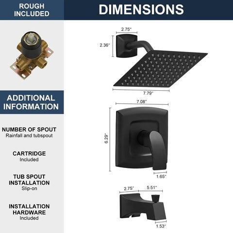 Heavy Duty Matte Black Tub Shower Faucet Set With Constant Temperature Valve And 8 Inch Adjustable Rain Shower Head Built Tight To Run Slick Under Low Water For A Smooth Spa Like Bath Upgrade Any Day