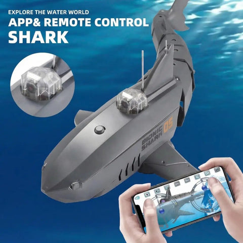 2.4G RC Shark Boat With Dope HD Real Time Underwater Camera And App Control for Pool Lake and Outdoor Water Fun in use