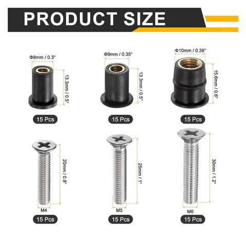 Neoprene Fastener Set With M4 M5 M6 And Stainless Steel Screws For Windshield And Surface Mounting Brass Inner Threads Waterproof Rubber Gasket Nuts size chart