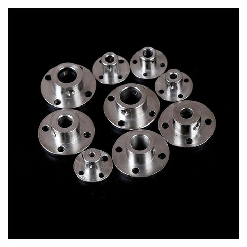 Rugged One Piece Flange Shaft Coupling No Sweat Setup And Heavy Duty High Hardness Build Awesome For Motor Guide Shaft Optical Axis Bearing Mounts Diy Gear Mods 4Mm showing multiple sizes of steel flange couplings.