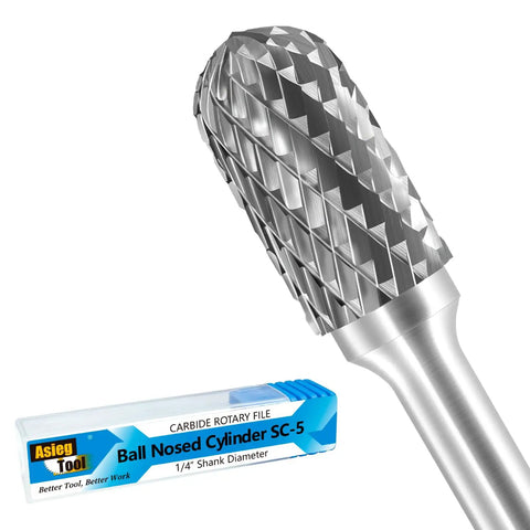 Heavy Duty Pro Grade Tungsten Carbide Burr Rotary File Cylindrical Double Cut With Radius End One Quarter Inch Shank