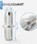Close-up of a 5mm nickel plated shelf peg with measurement markings. 24 Pack Heavy Duty Nickel Plated Shelf Pegs 5mm Metal Shelf Support Pins For Bookshelves Cabinets And Closets Bombproof Silver Hardware That Locks In Tight And Sets Up Smooth As Silk.