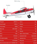 Side view of Beaver V2 Seaplane RC Plane With 2000mm Wingspan 78 Inches, detailed specs and labeled parts, in white and red.