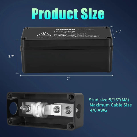 Beefy Heavy Duty Class T Fuse Block 400 Amp Fuse Holder With Slow Blow For Inverters And Car Audio Systems High Current DC Protection Automotive Electrical Upgrade For Safe Reliable Power Distribution