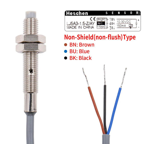 Inductive Proximity Sensor Switch M5 1.5mm Sensing Distance, 10 To 30 V DC, PNP Normally Closed, non-shield type with exposed wires