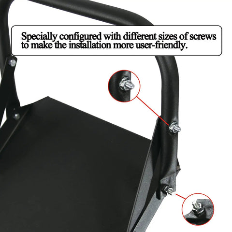 Black steel cart frame with screws detail for heavy duty welding cart for MIG and TIG welders and plasma cutters