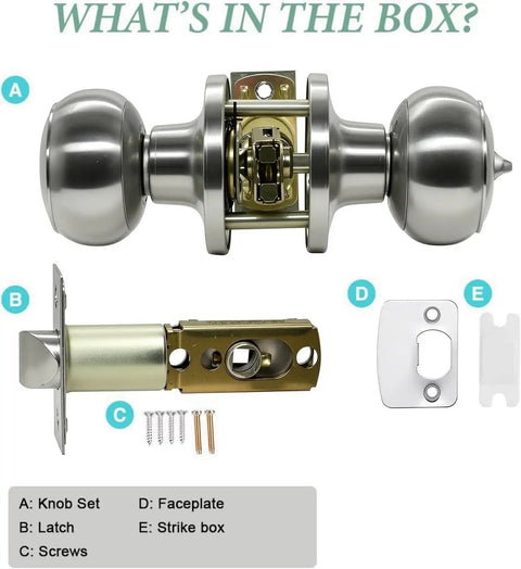 Stainless Steel Ball Door Knob With Keyed Lock Satin Nickel No Fuss Install Entry Door Handle Set For Exterior And Interior Doors Privacy Lock Security For Bedroom Or Bathroom 5 Pack components