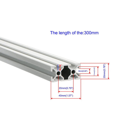2040 Aluminum Extrusion Profile Kit Four 300mm Bars For DIY 3D Printer CNC And Workbench Builds European Standard T Slot Frame With High Strength Anodized Finish Easy Assembly Versatile Modular Rails, 300mm 2040 aluminum T-slot profile cross-section