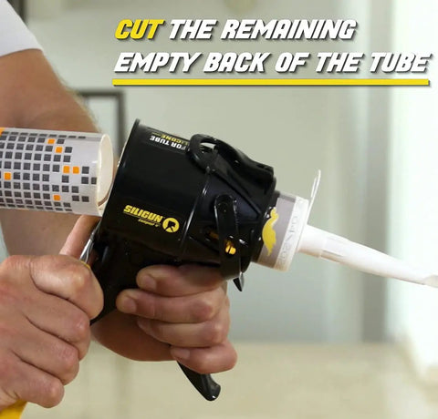 Tiny 4 Inch Caulking Gun No Drip With Patented Design Lightweight ABS Frame Two Pack Fits All 10 Oz Tubes in use