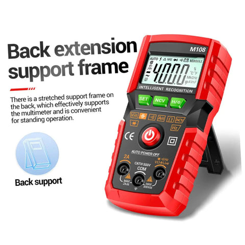 Auto-Ranging Digital Multimeter With LCD Display and back extension support, Voltage Tester and Frequency, Diode Testing, 4000 Counts