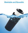 Endura F112 4 Pack Replacement Vacuum Filters for Dirt Devil showing washable feature in water splash