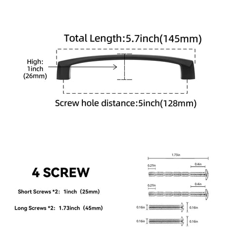 Heavy Duty 10 Pack 5 Inch Kitchen Cabinet Handles With A Slick Matte Black Finish And Solid Zinc Alloy Build for measuring details.
