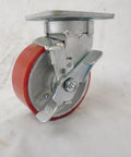 No Hassle Kingpinless Swivel Casters With Rock Solid Top Lock Brakes Featuring Smooth Polyurethane Treads Over Strong Steel Cores Set Of Four 5 X 2 Inch Wheels Built Tough For Tool Chests showing a single caster with a red polyurethane tread and top lock brake.