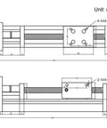 Technical drawing of 100mm Travel Linear Stage Actuator With SFU1204 Ball Screw And Square Rails, NEMA17 Stepper Motor.