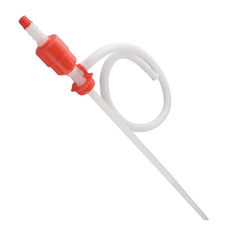 Hassle Free Plastic Drum Siphon Pump Works Like A Charm With Five Gallons Per Minute Flow Rate Dead Simple Gravity Operation smooth liquid transfer with clear hose.