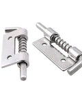 304 Stainless Steel Flat Pin Spring Latch Hinges 4 Pack For Cabinet Doors Upper And Lower Cabinets Boxes Tough As Nails Built To Last Durable Rust Resistant Easy Install And Smooth Operation, showing two hinges with flat pin and spring mechanism