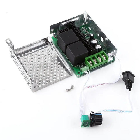 Adjustable DC Brushed Motor Speed Controller With PWM Regulator For DC 10V To 50V 30A showing internal components and wiring