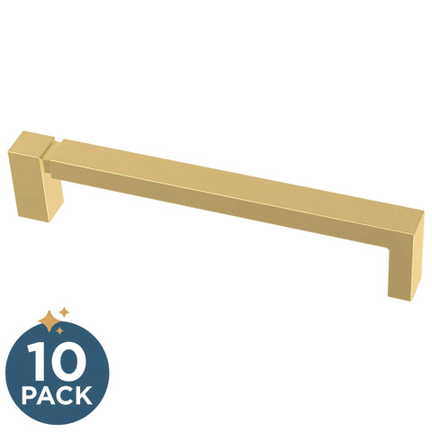 Brushed Brass Modern Cabinet Handles Ten Pack With Five And One Sixteenth Inch Center To Center Pulls For Drawers And Doors