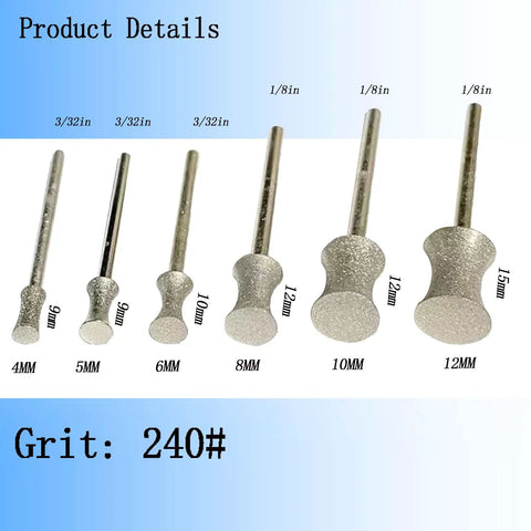 Six Piece Concave Arc Diamond Burr Set Coarse Grit Diamond Mounted Grinding Bits For Bracelet And Ring Making With Rotary Tool