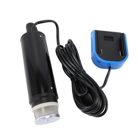 Heavy Duty Cordless Submersible Sump Pump Knocking Out Standing Water Fast With A Killer 500 Gallon Per Hour Flow Rate And Solid 16 Foot Max Lift For No Sweat Flood Removal with black body and blue battery pack.
