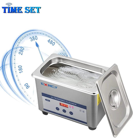0.8L Ultrasonic Jewelry Cleaner Pro Grade Machine with timer display, stainless steel tank for home or shop cleaning.