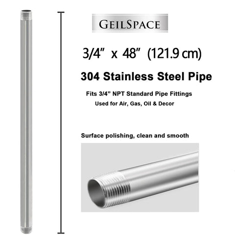 Three Quarter Inch By Forty Eight Inch Stainless Steel Pipe Set Of Two For NPT Heavy Duty And Tough As Nails Three Quarter Inch Threaded Fittings And DIY Industrial Metal Tubing For Home Projects