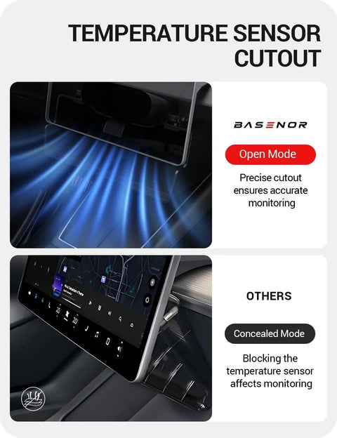 Temperature sensor cutout for Under Screen Storage Box For Tesla Model Y And Model 3 Center Console Organizer Tray Juniper 2024 2025 2026