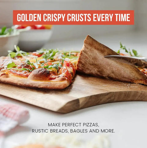 Golden crispy pizza crust created using High Heat Pizza Steel For Oven And Grill 13 By 13 Inch One Quarter Inch Thick