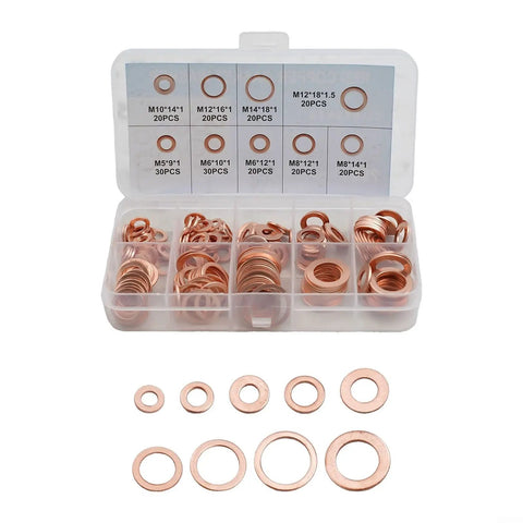 200 Piece Copper Diesel Injector Seal Washer Kit For Cars Marine Generators Machinery And Plant Engines Fits M5 To M14 Sizes in clear box
