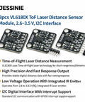 Three VL6180X ToF Laser Distance Sensor Modules With I2C Interface 2.6 to 3.5 V Power Short Range Proximity And Absolute Distance Up To 200 Mm Great For Robotics Makers And Hobby Electronics Nerds, 3 black PCB modules