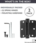 Self Closing Door Hinges 2 Pack Black Mortise Spring Hinges Heavy Duty 3.5 By 3.5 Inch Interior Exterior Ready For Any Door With Quarter Inch Radius Corners Easy Install, includes mounting hardware and hex wrench
