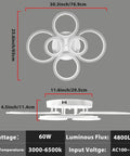 Modern LED Ceiling Light With Adjustable Tri-Color 3000K 4000K 6500K, Remote Control, Ultra Bright 4800 Lumens, size dimensions shown.
