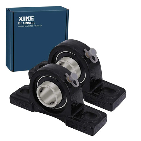 Two Pack UCP205 Pillow Block Bearings 25mm ID Heavy Duty Self Aligning Cast Iron Solid Base Chromium Steel Bearings For High Load Capacity Built Beefy For Rugged Use And Smooth Operation, front view